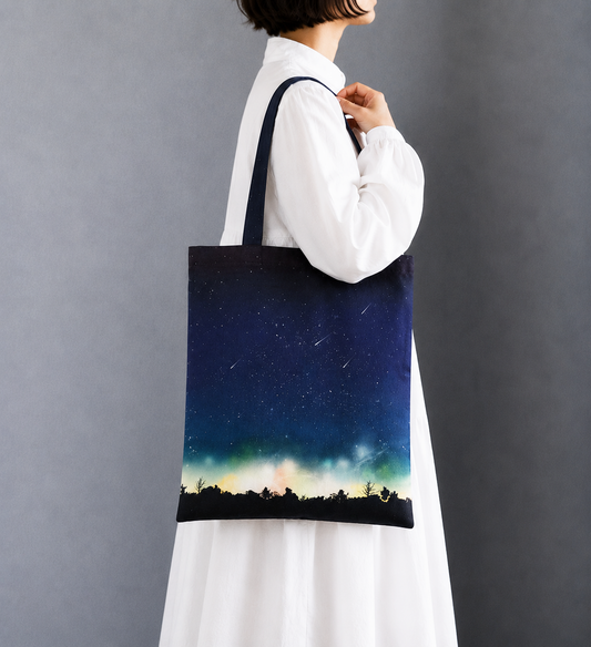 【トートバッグ】夜空に降り注ぐ流星柄