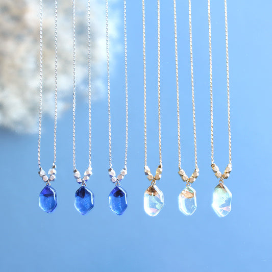 氷石glass ネックレス~ clear / blue ~