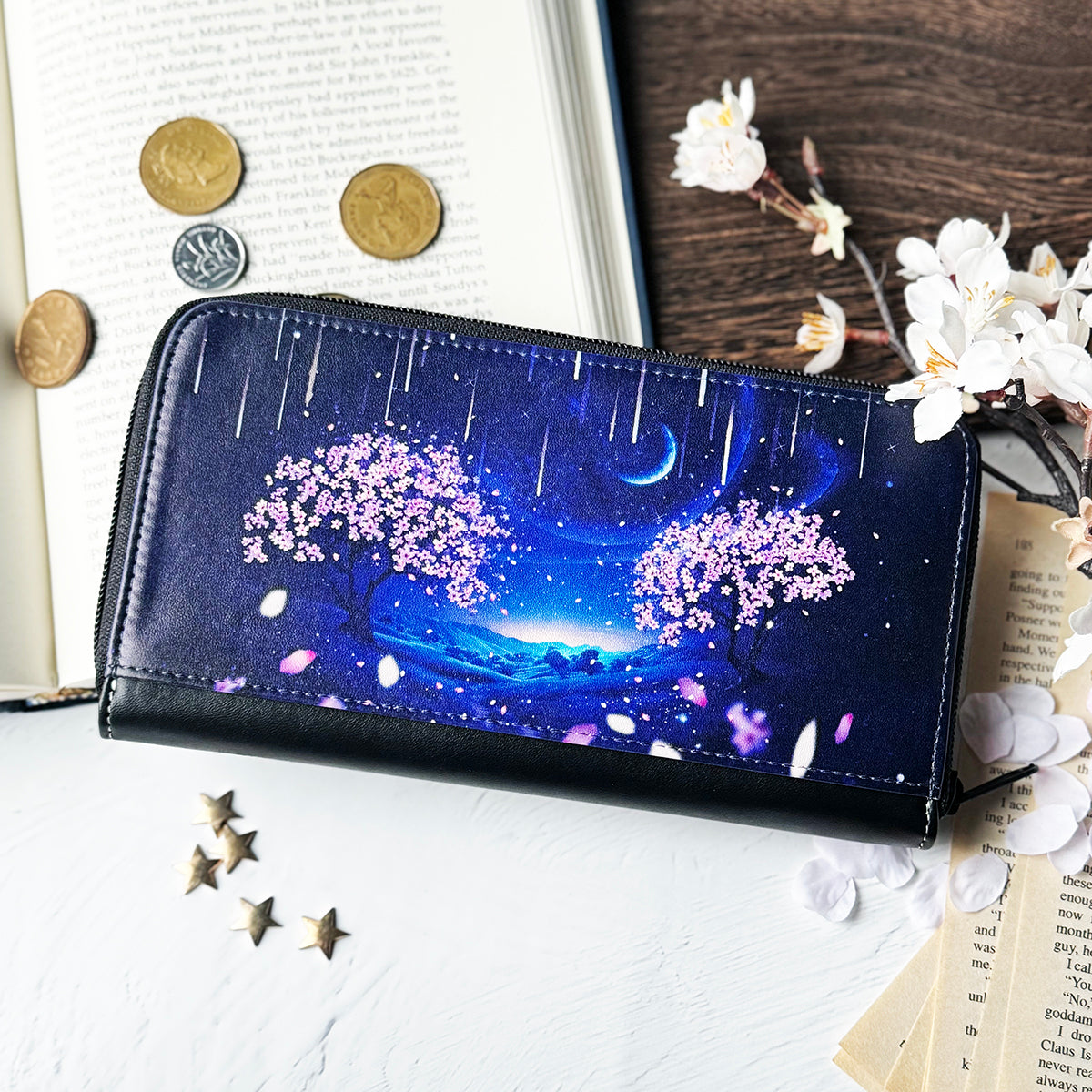 【長財布】夜桜と流星群の景色