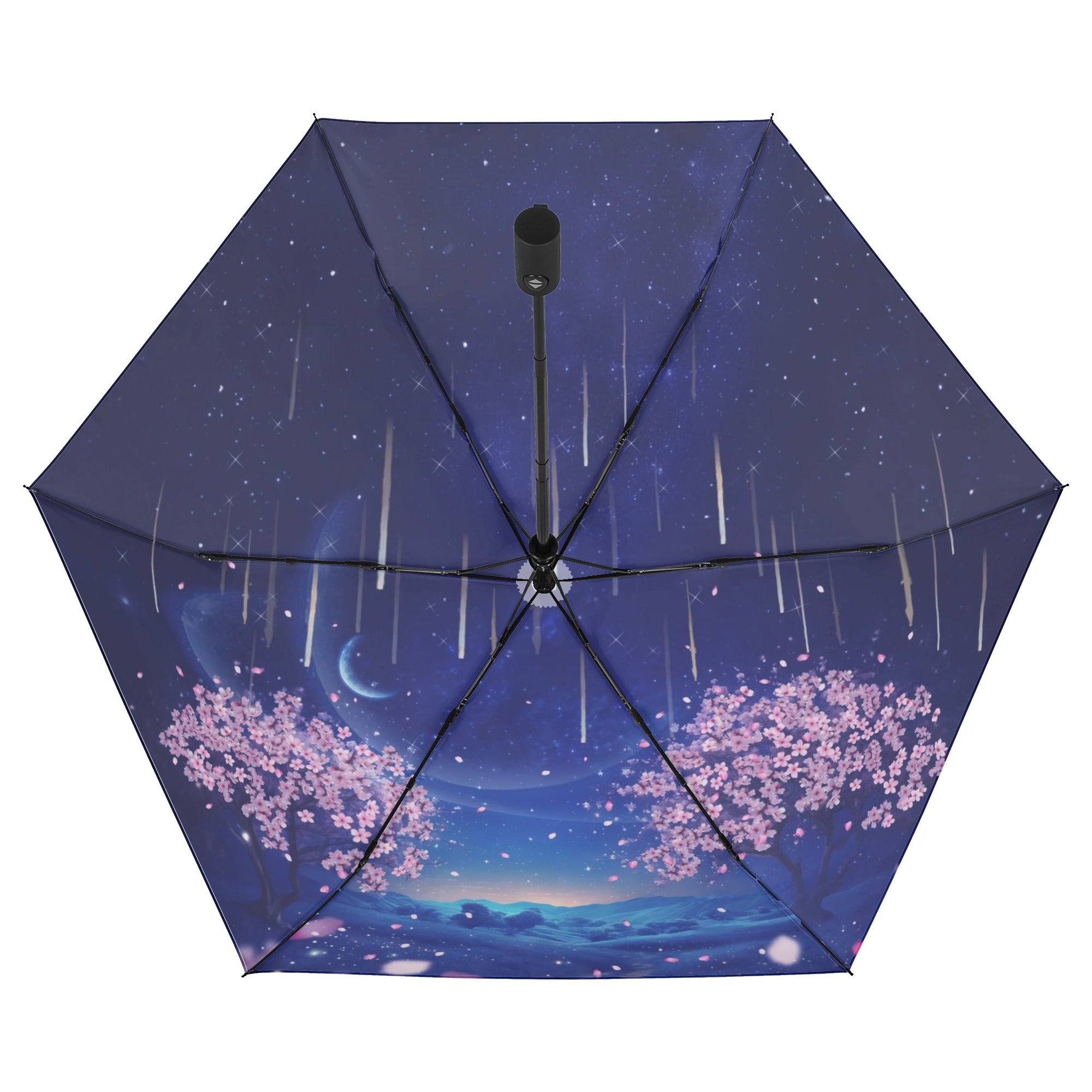 折りたたみ傘・日傘】夜桜と流星群の景色／晴雨兼用 – 宙フェス夜市