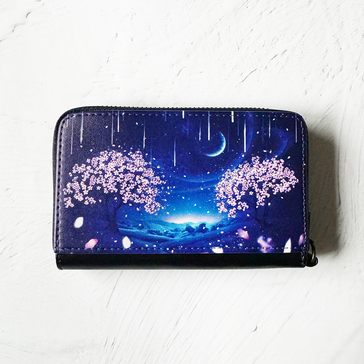 【ミニ財布・コンパクト財布】夜桜と流星群の景色