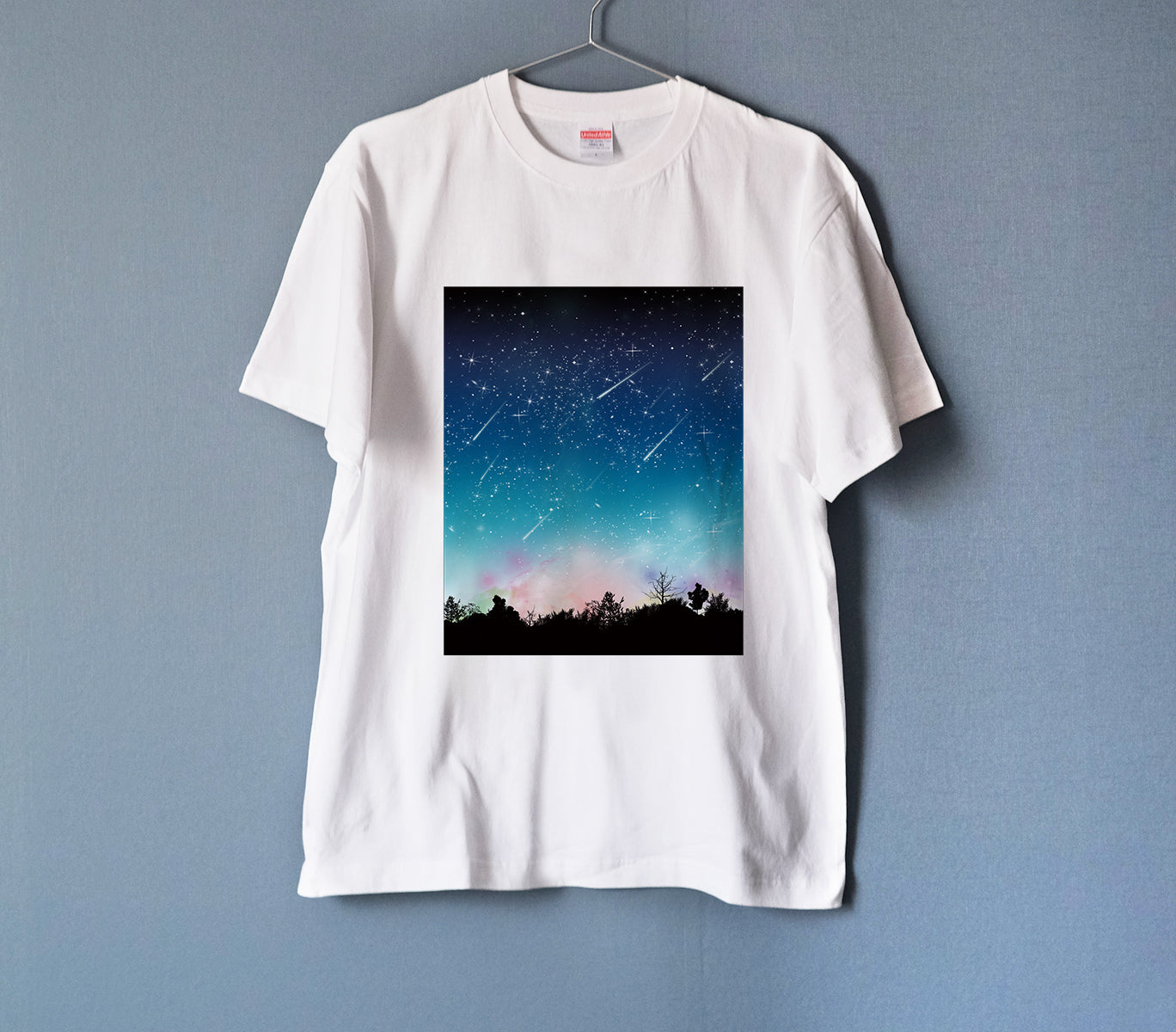 夜空に降り注ぐ流星柄 Tシャツ WHITE 男女兼用