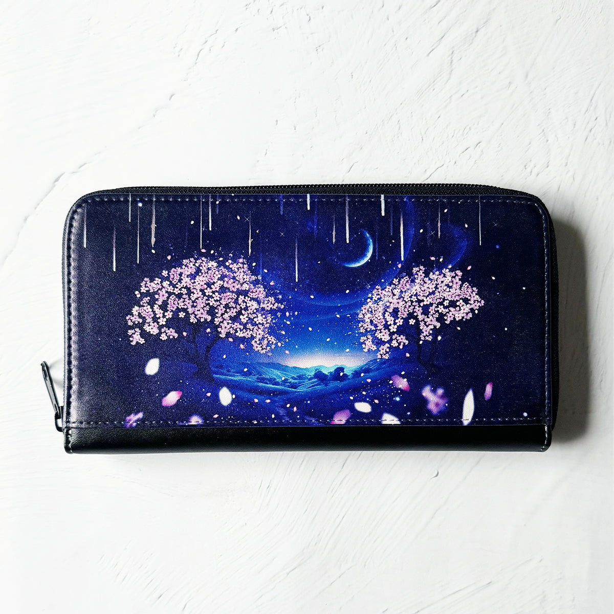 【長財布】夜桜と流星群の景色
