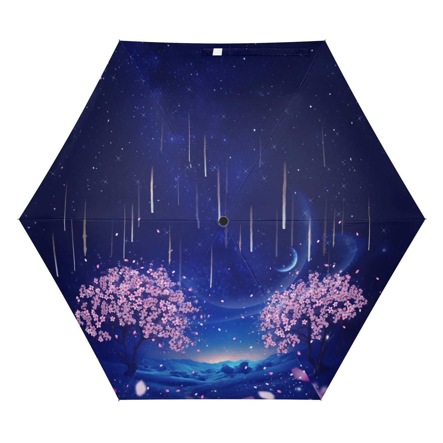 【折りたたみ傘・日傘】夜桜と流星群の景色／晴雨兼用