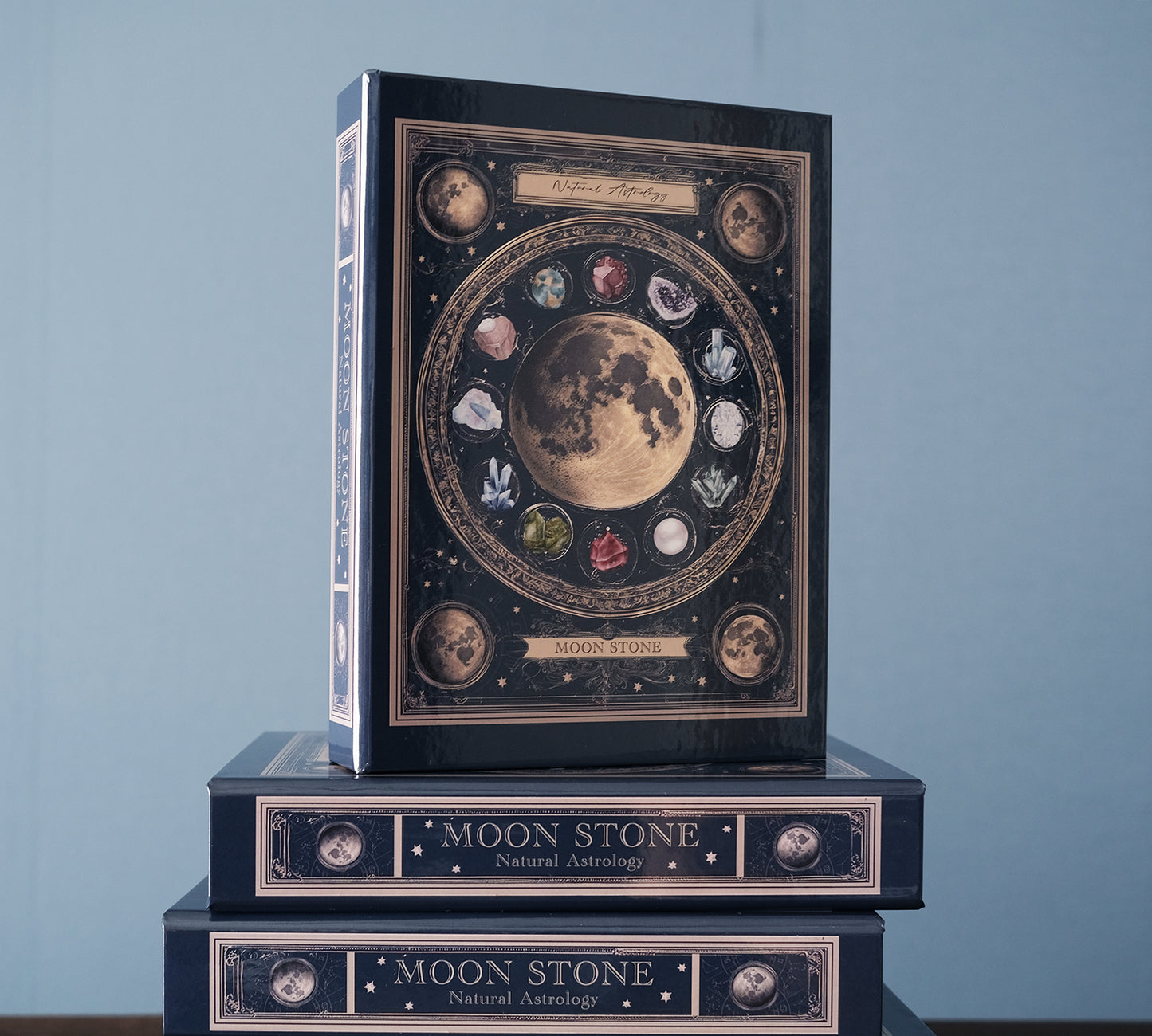 【小物入れ】魔法の本のようなブックボックス 架空の洋書 "誕生石の図鑑" 〜MOON STONE〜