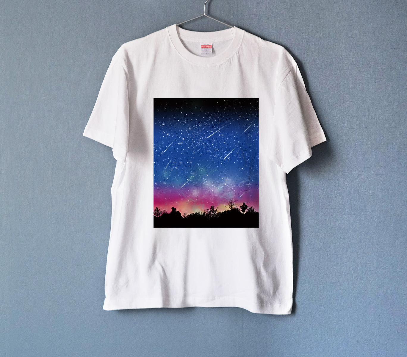 夜空に降り注ぐ流星柄 Tシャツ WHITE 男女兼用