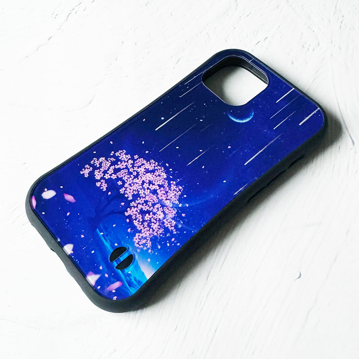 【iPhoneグリップケース】夜桜と流星群の景色 iPhoneグリップケース