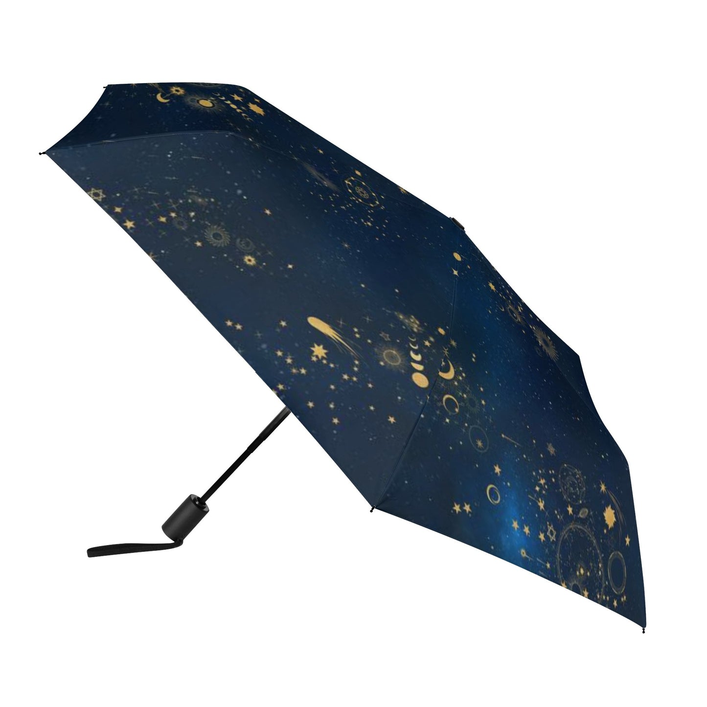 【折りたたみ傘・日傘】銀河の彼方まで広がる、天体総柄ゴールド／晴雨兼用