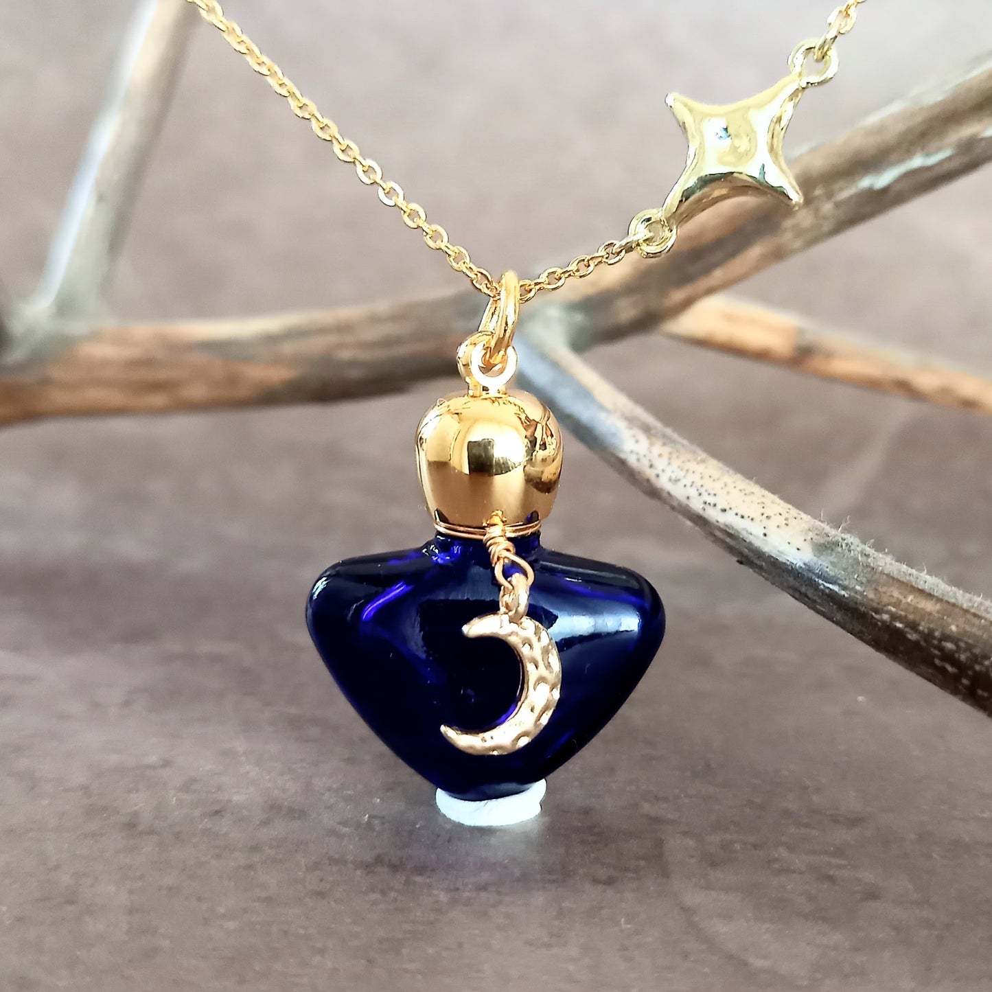 香水瓶ネックレス　ダスクハートボトル　Luna ex machina【シャボン玉ネックレスに変更可能】