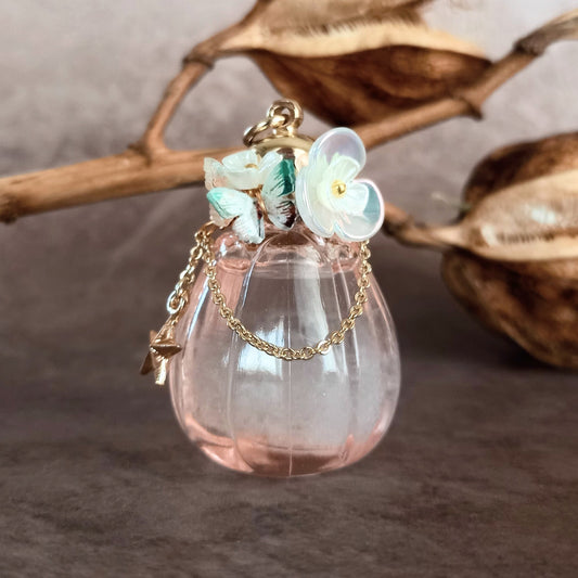 香水瓶ネックレス　ピンクチューリップボトル　Nocturne【ストームグラス・シャボン玉ネックレスに変更可能】