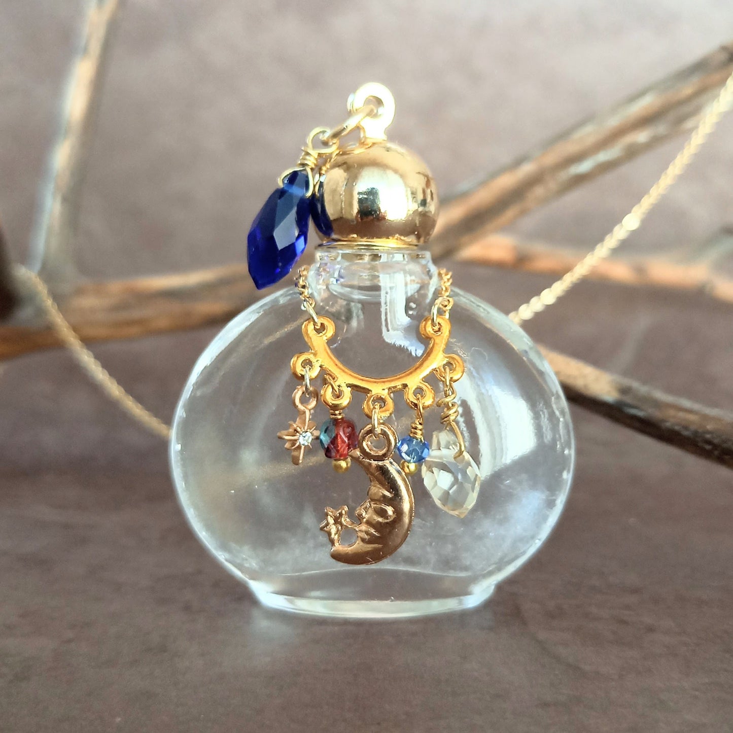 香水瓶ネックレス　ラウンドボトル　Firmament【ストームグラス・シャボン玉ネックレスに変更可能】