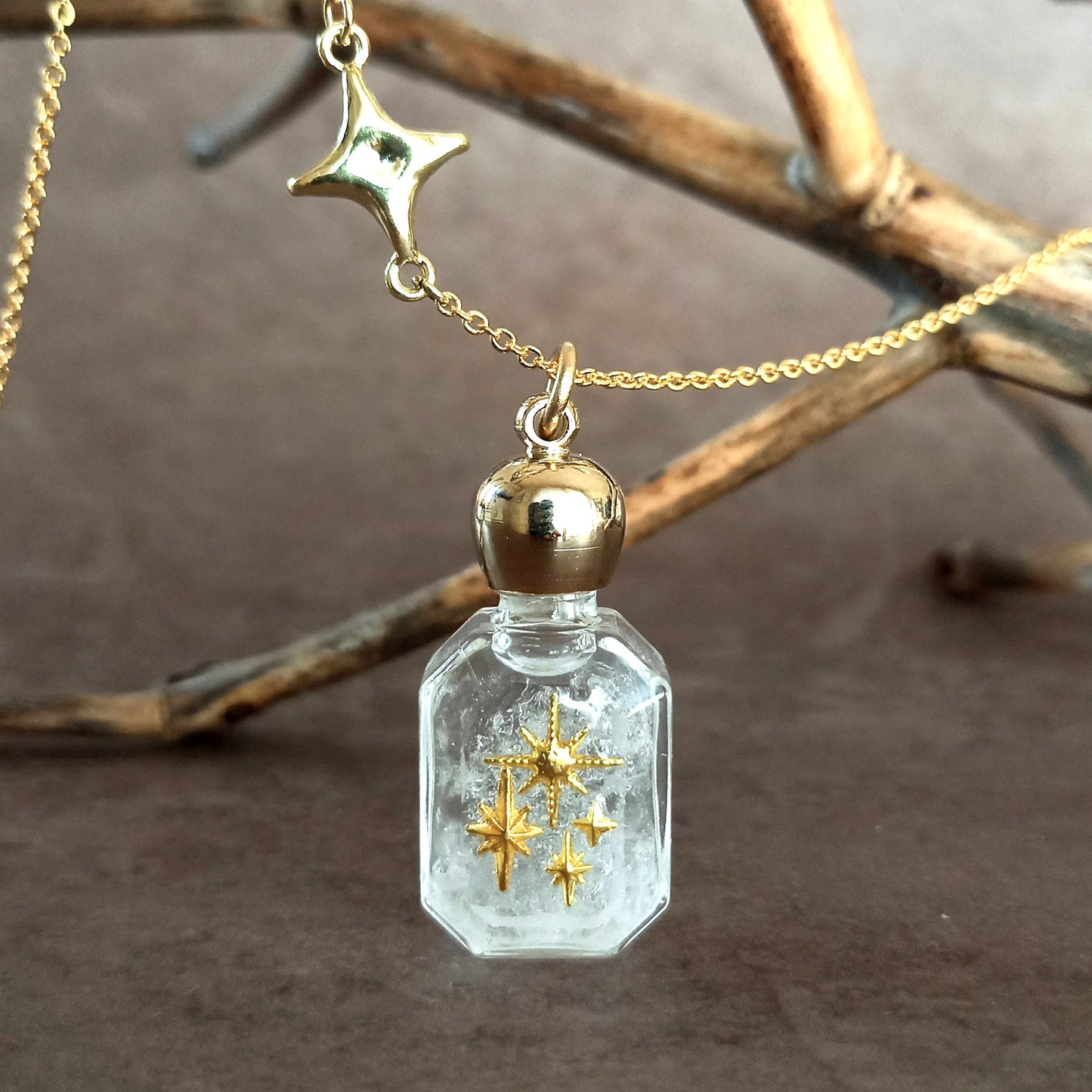 香水瓶ネックレス　エメラルドボトル　Pleiades【ストームグラス】