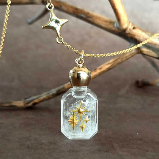 香水瓶ネックレス　エメラルドボトル　Pleiades【ストームグラス】