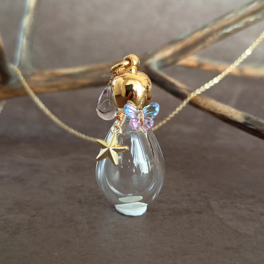 香水瓶ネックレス　ドロップボトル　Magic Hour【ストームグラス・シャボン玉ネックレスに変更可能】