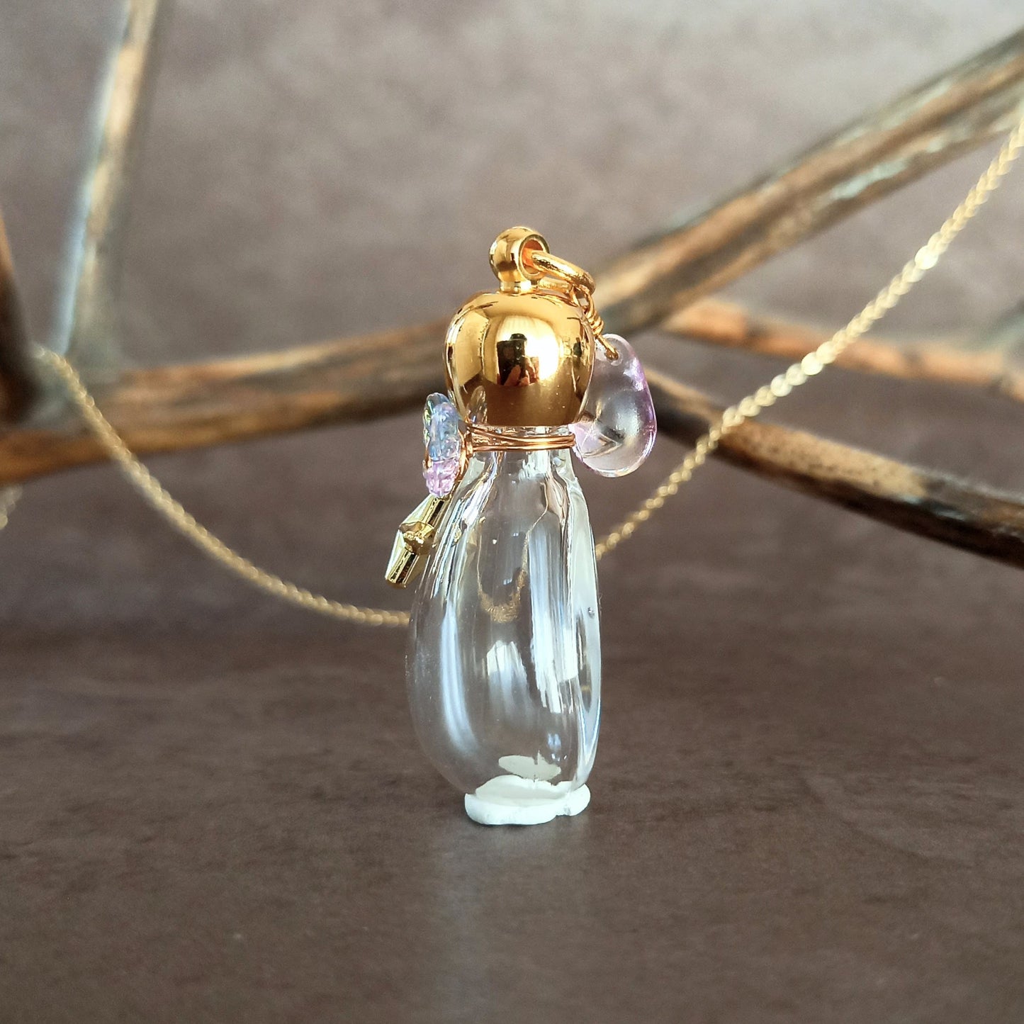 香水瓶ネックレス　ドロップボトル　Magic Hour【ストームグラス・シャボン玉ネックレスに変更可能】