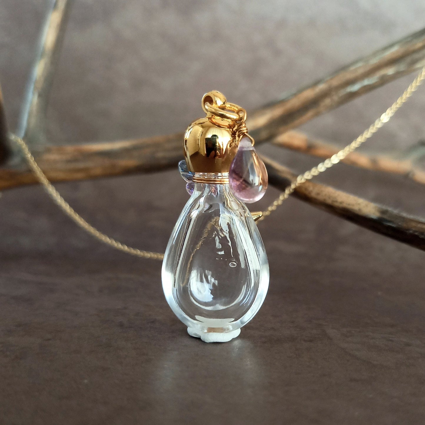 香水瓶ネックレス　ドロップボトル　Magic Hour【ストームグラス・シャボン玉ネックレスに変更可能】