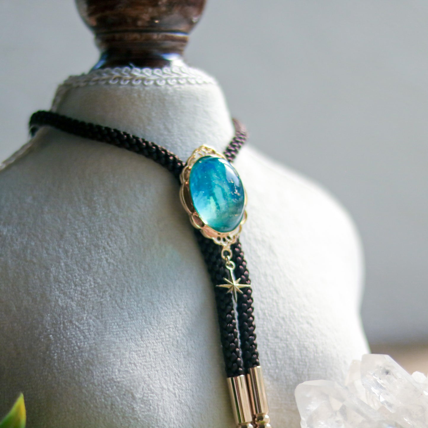 [stained glass candy] loop tie / 青空 -gold-