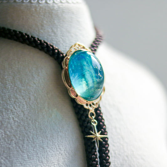 [stained glass candy] loop tie / 青空 -gold-
