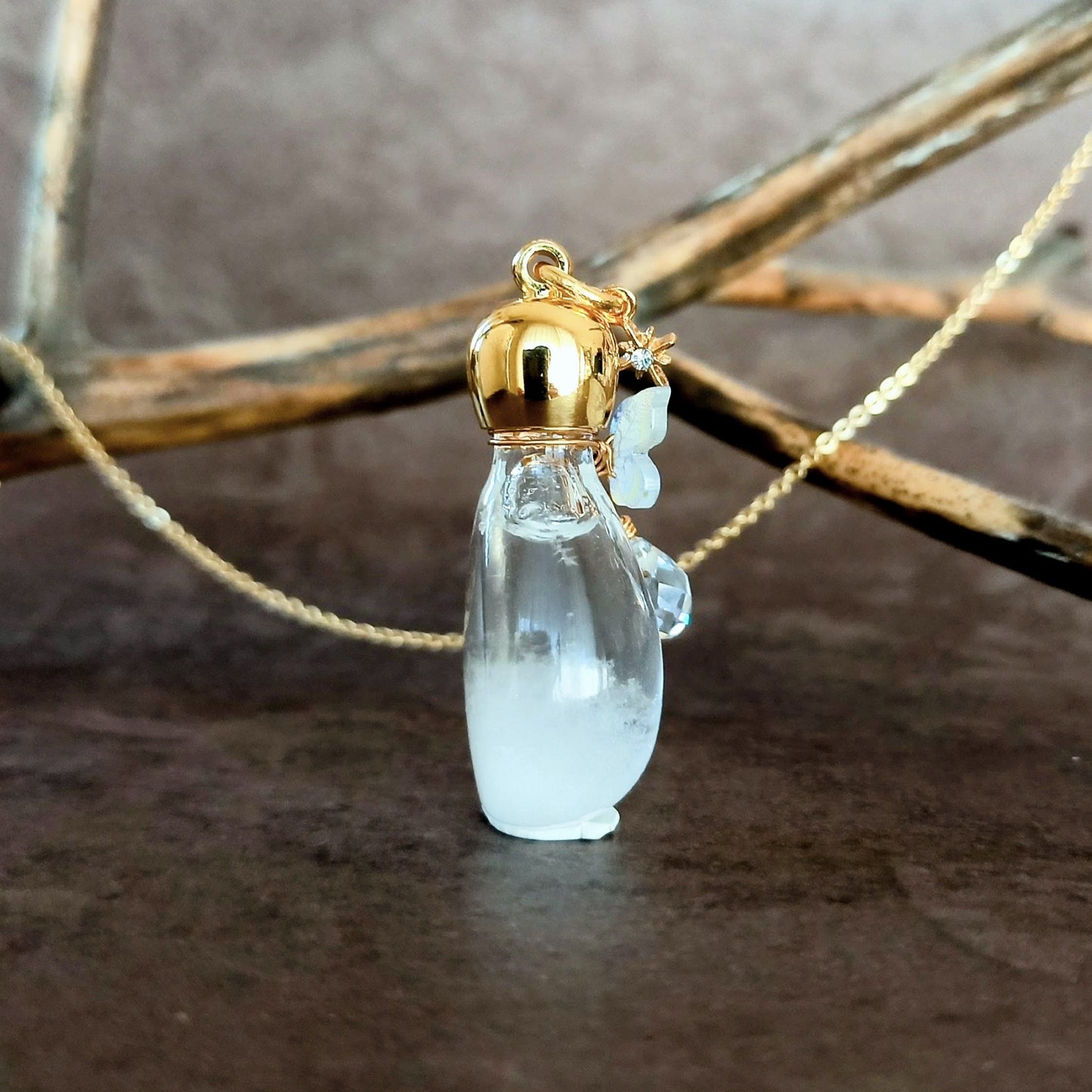 香水瓶ネックレス　ドロップボトル　Spica【ストームグラス・シャボン玉ネックレスに変更可能】