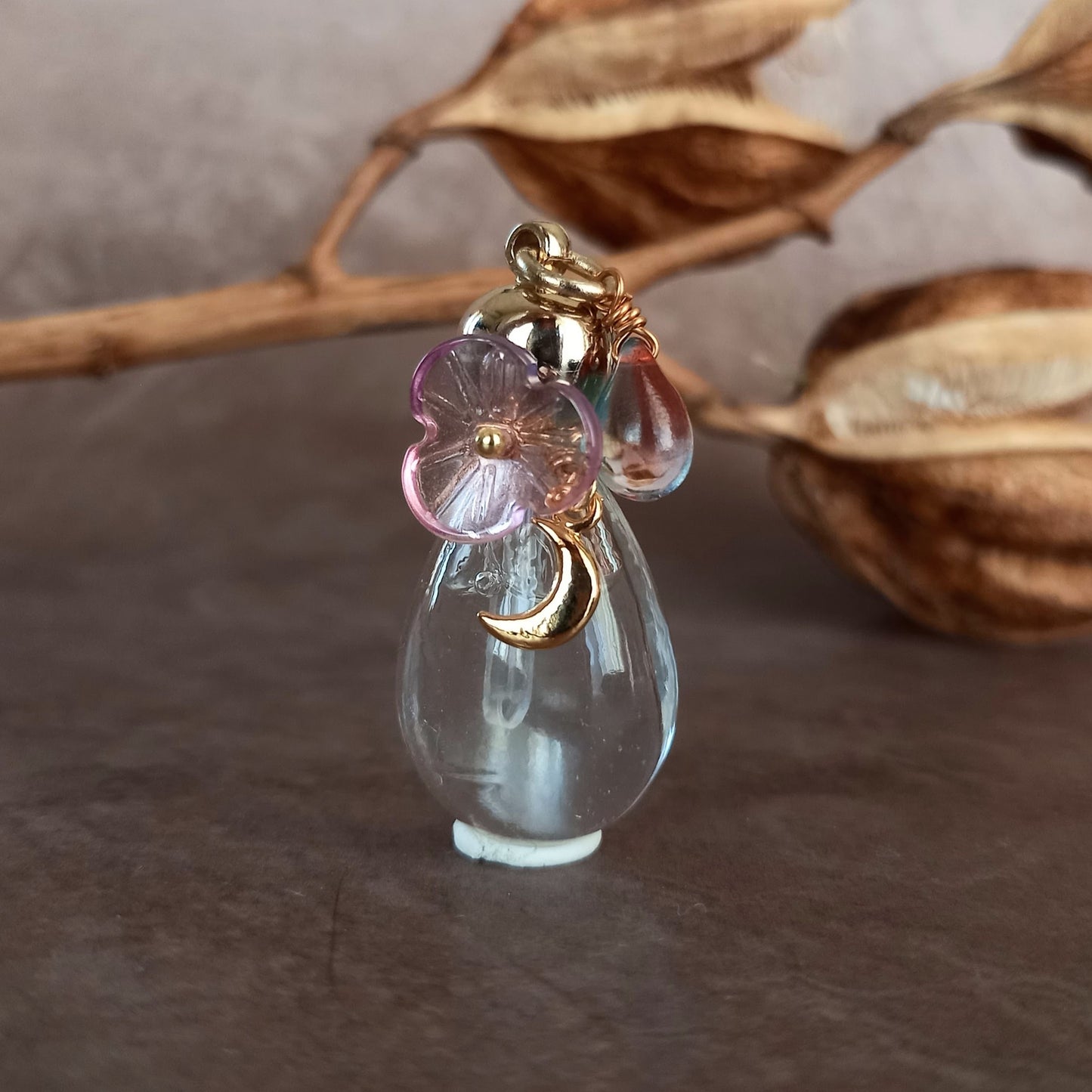 香水瓶ネックレス　ドロップボトル　Violetta【ストームグラス・シャボン玉ネックレスに変更可能】