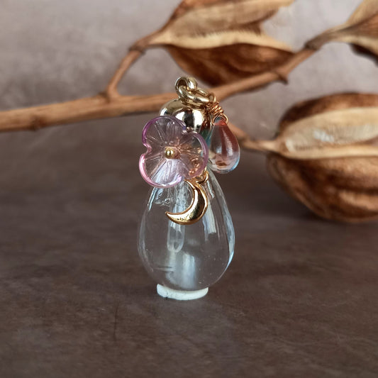 香水瓶ネックレス　ドロップボトル　Violetta【ストームグラス・シャボン玉ネックレスに変更可能】