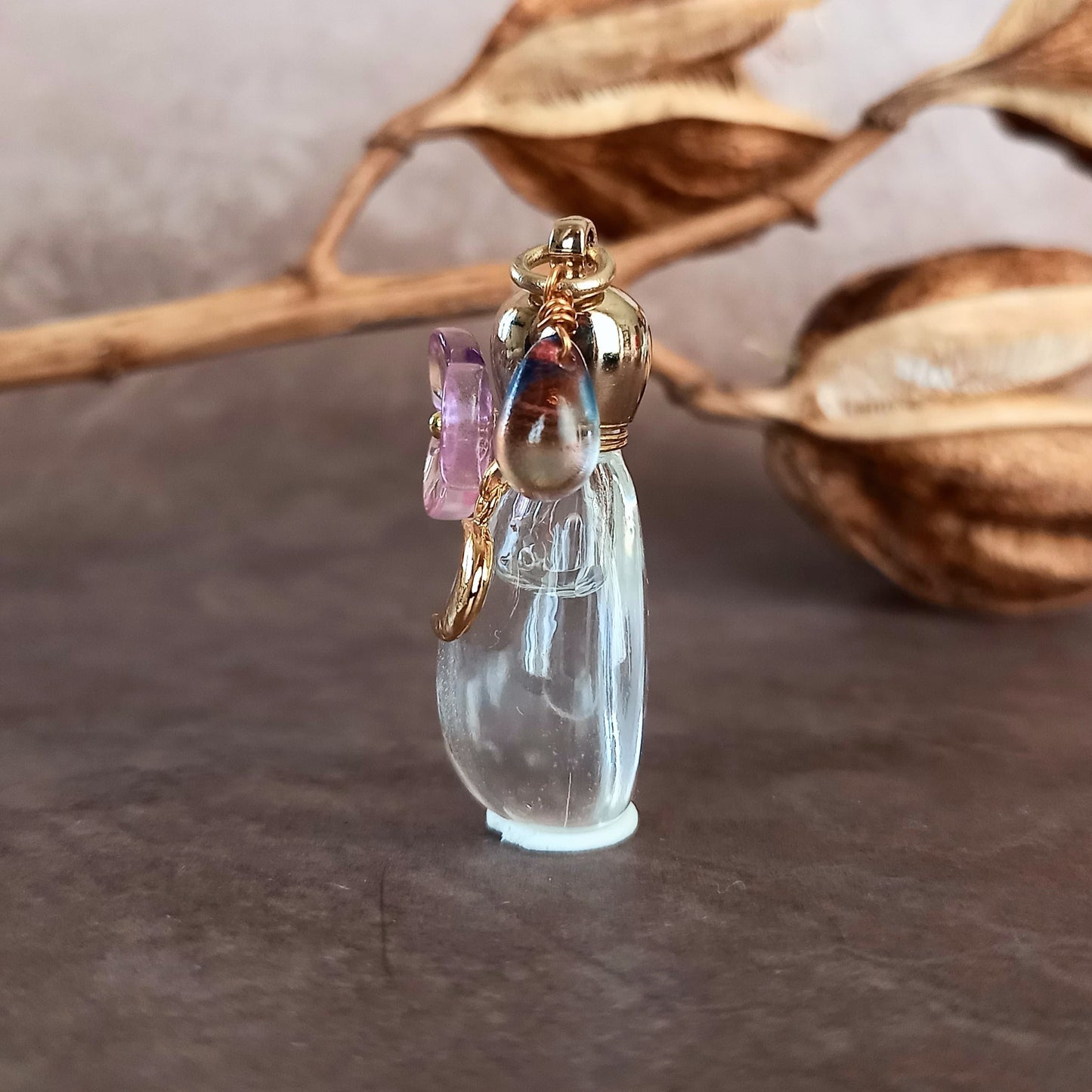 香水瓶ネックレス　ドロップボトル　Violetta【ストームグラス・シャボン玉ネックレスに変更可能】