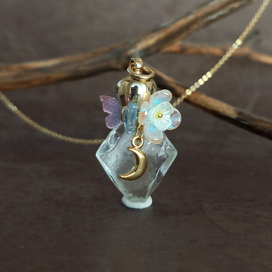 香水瓶ネックレス　ダイヤカットボトル　Comet【ストームグラス・シャボン玉ネックレスに変更可能】