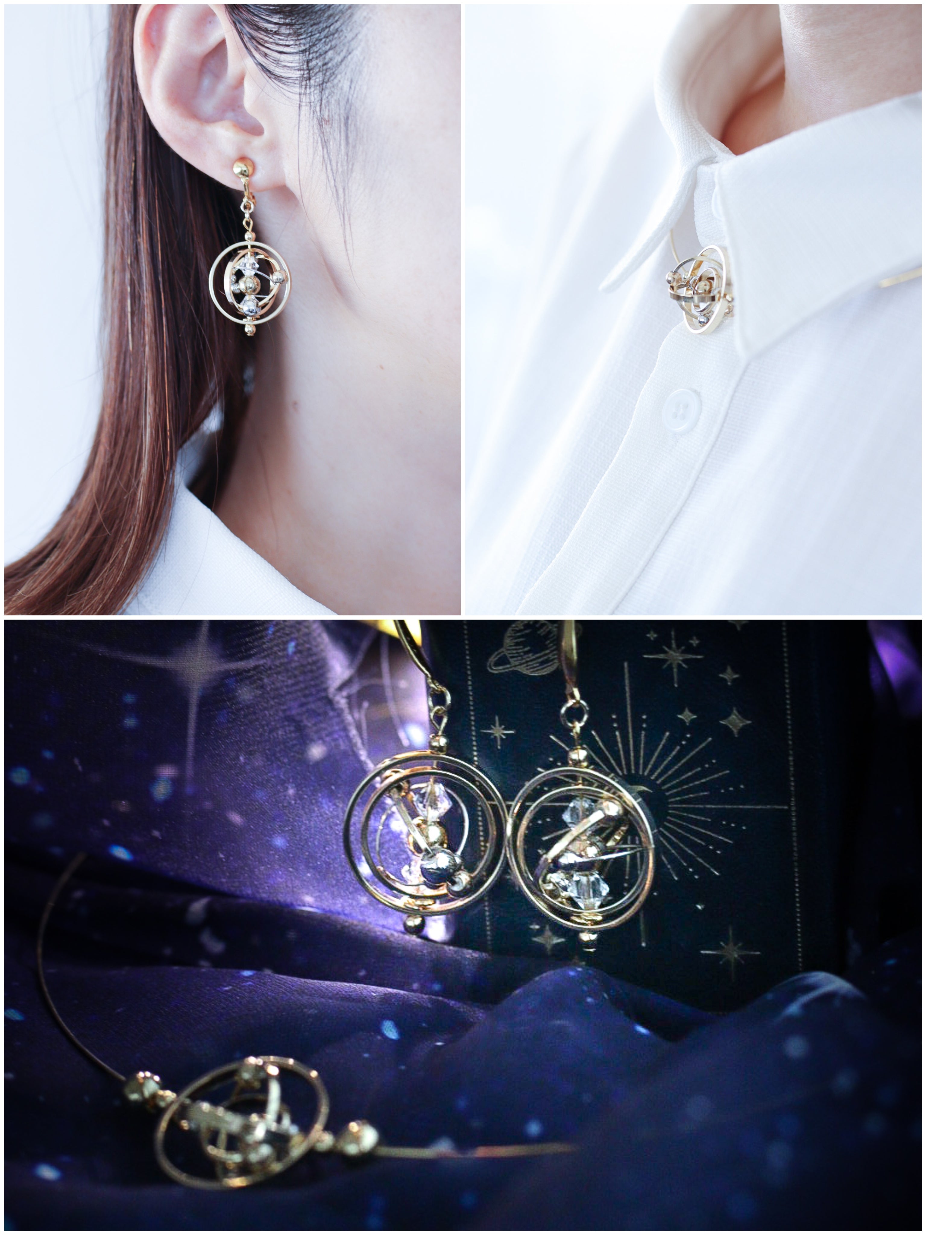 耳飾り 銀河の羅針 ゴールド耳飾り – 宙フェス夜市