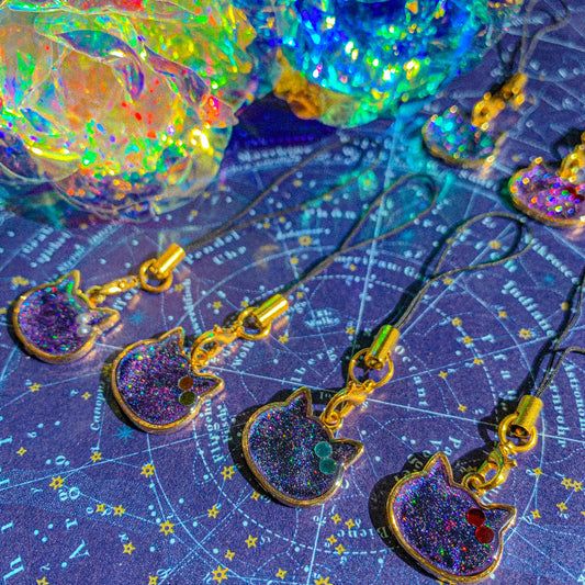 満天の星空猫のストラップ 〜 お星様を耳飾りに 〜