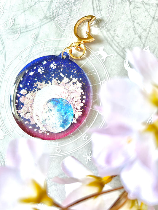 アクリルキーホルダー*桜月夜にひらり、ねこ