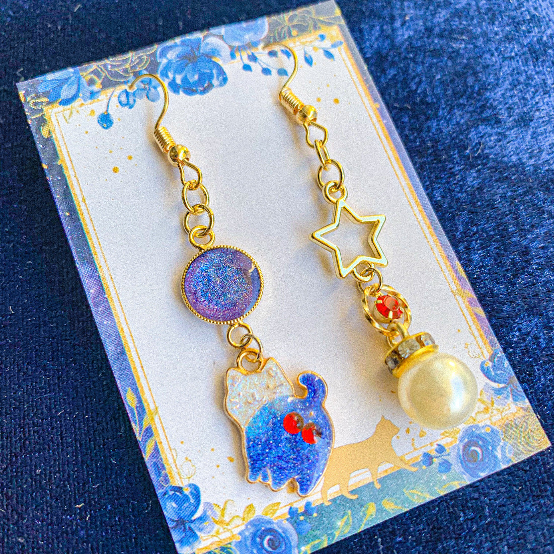 星空喫茶店シリーズ 〜 にゃんたまクリームソーダ 耳飾り 〜 – 宙