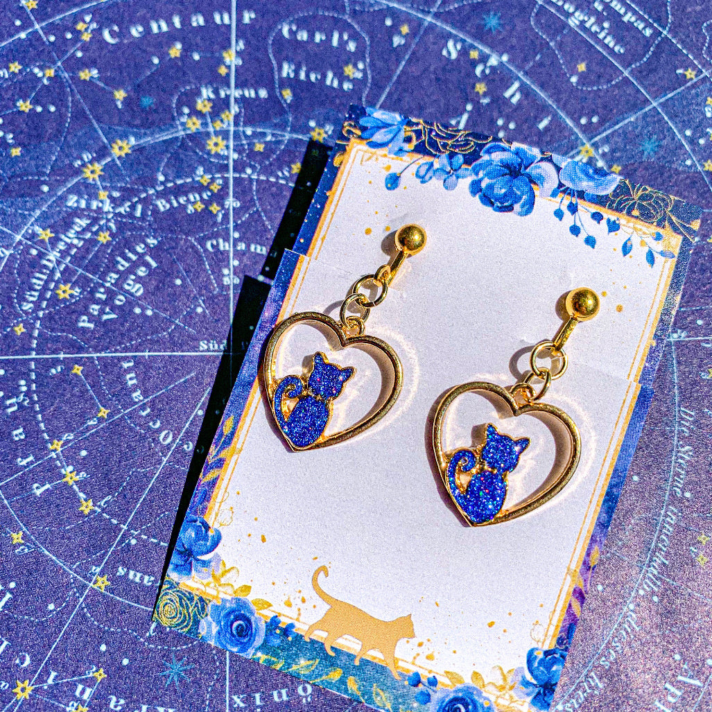 宇宙猫のハート耳飾り 〜 満天の星空に染められて 〜