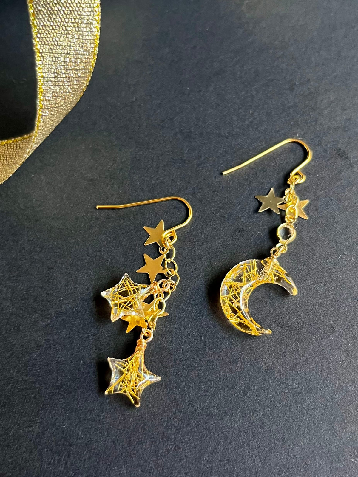 Starfall Ｍoon 星降る月のピアス＆イヤリング   Gold star