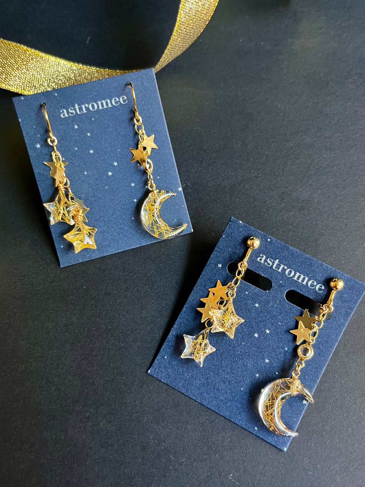 Starfall Ｍoon 星降る月のピアス＆イヤリング   Gold star