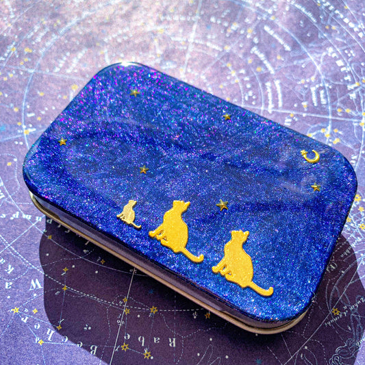 星々煌めく星空を眺む家族ねこ 缶ケース 〜 深い星空を見上げて 〜