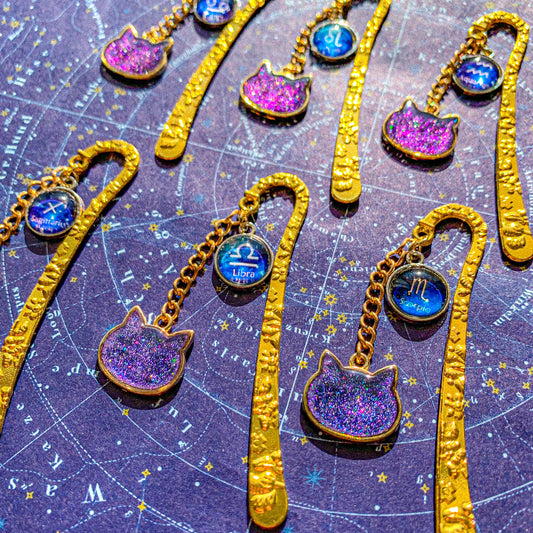 12星座×満天の星空に染められた猫のブックマーカー