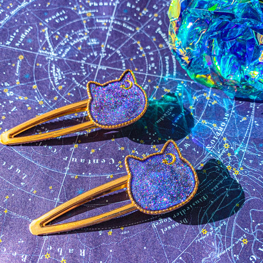 【新作】星空猫のヘアクリップ～ お月様を耳飾りに ～ 
～ 猫月夜シリーズ ～【宙フェス夜市限定品】