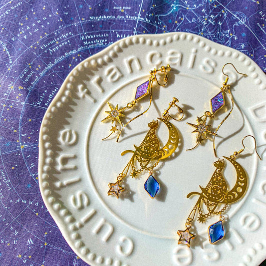 【新作】月より眺む猫の星空耳飾り ～ 猫月夜シリーズ ～