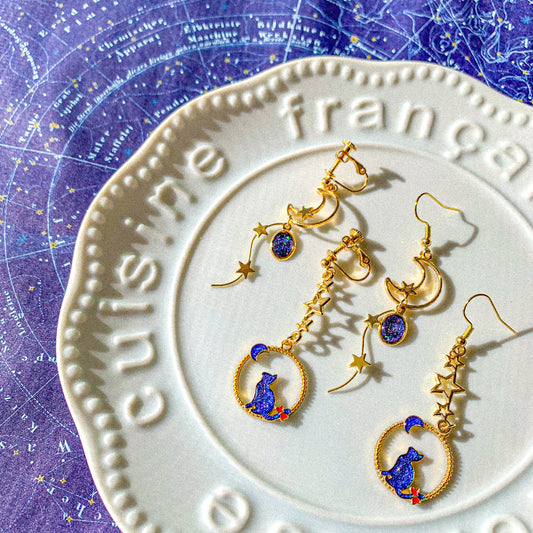 【新作】宇宙猫の耳飾り 〜 星空に煌めく月を眺めて 〜