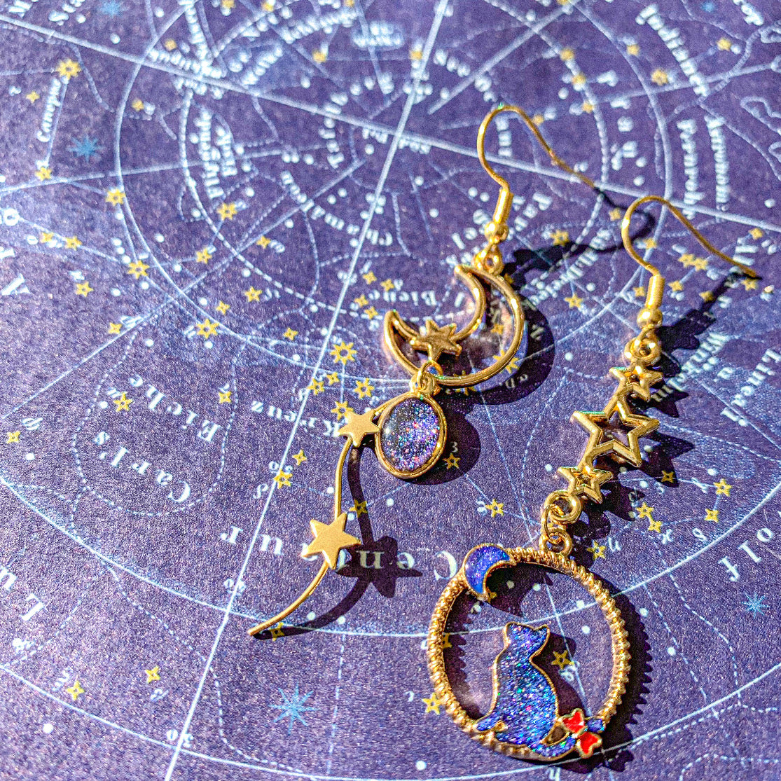 【新作】宇宙猫の耳飾り 〜 星空に煌めく月を眺めて 〜