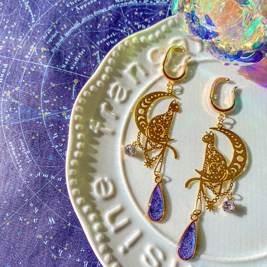 【新作】月より眺む猫の星空イヤーカフ ～ 猫月夜シリーズ ～