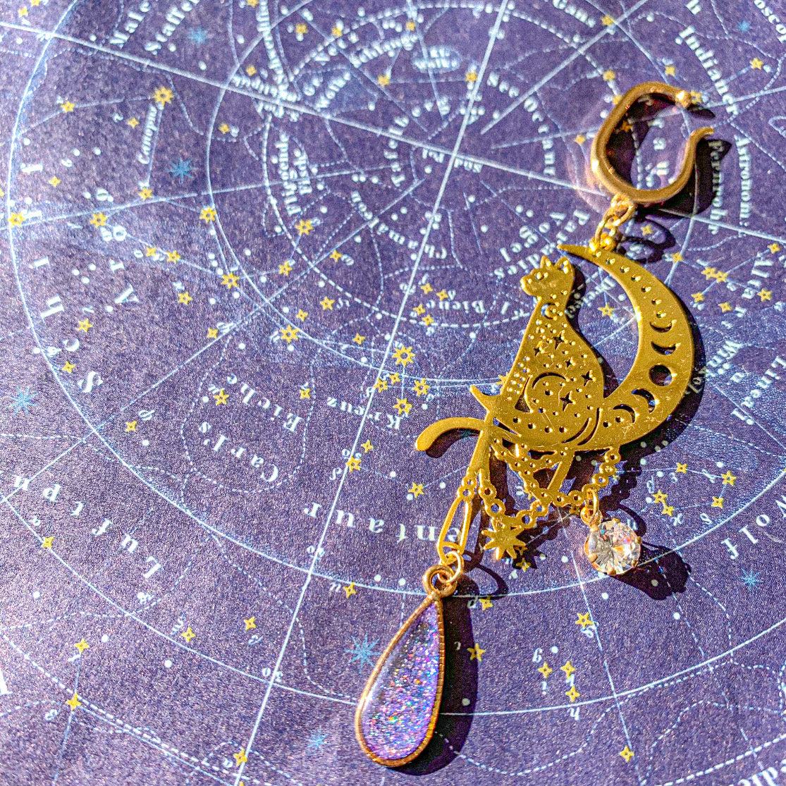 【新作】月より眺む猫の星空イヤーカフ ～ 猫月夜シリーズ ～