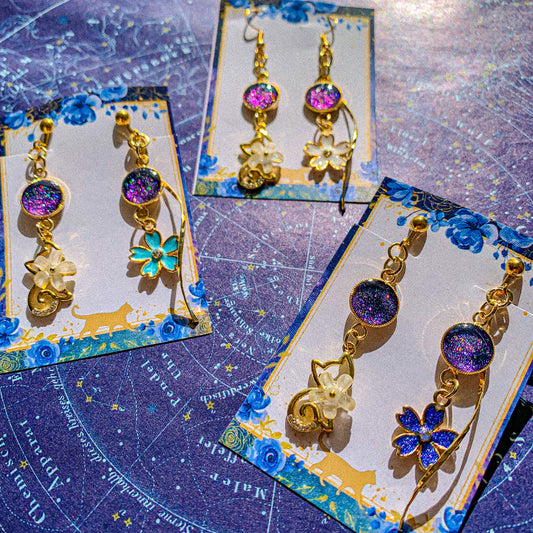 桜摘む猫の満天の星空耳飾り 〜 宇宙に咲く桜 満天の星空を桜に閉じ込めて 〜