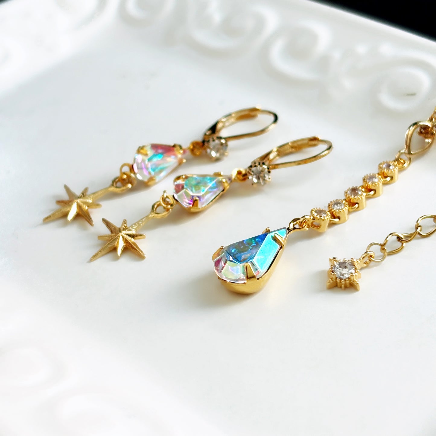 まいにち魔法限定〈オーロラの雫セット〉ペンダント＆ピアス/イヤリング