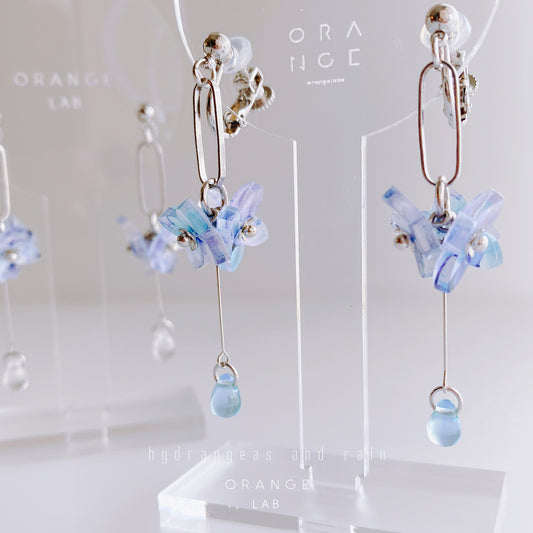 【ピアスイヤリング】紫陽花と雨
