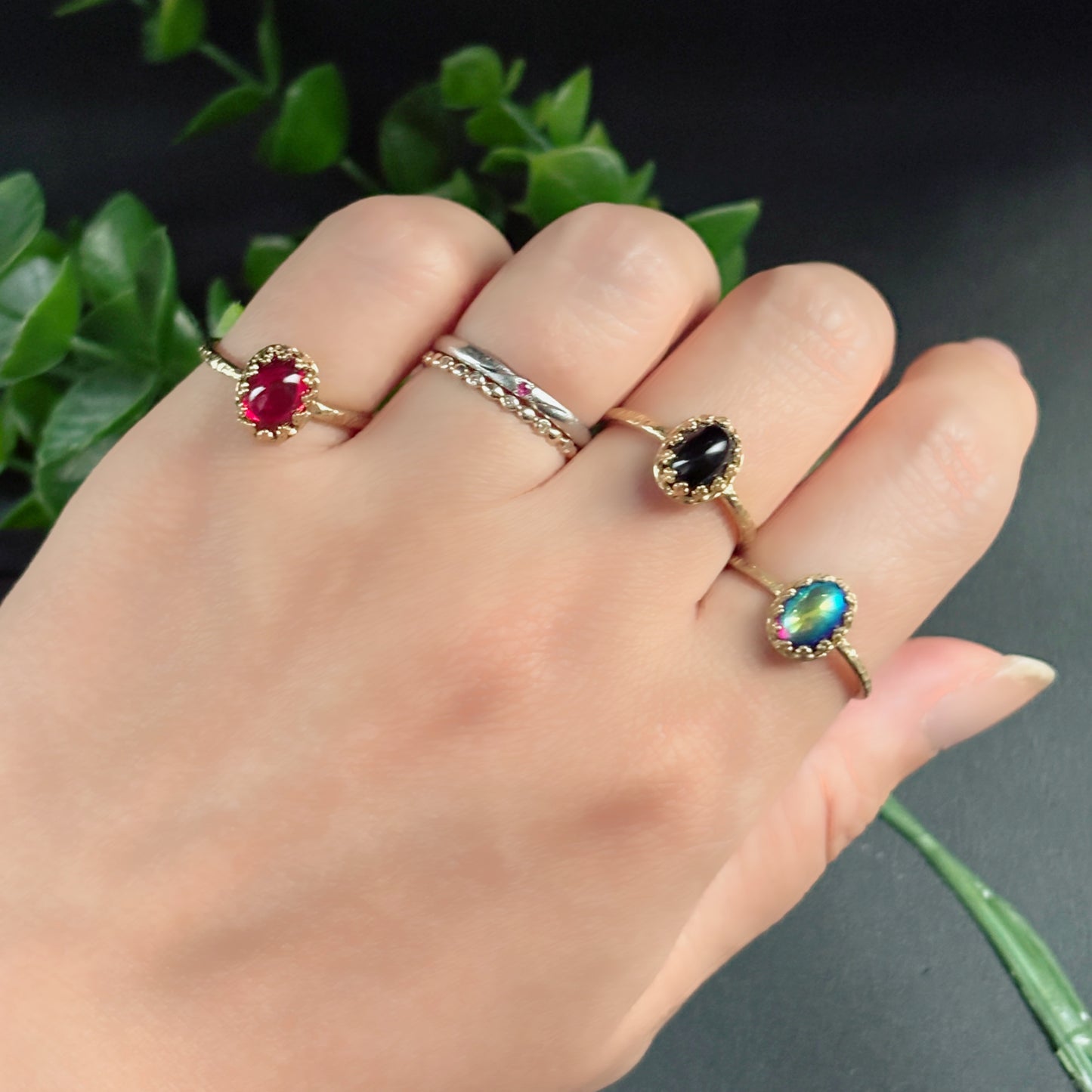 妖精の棲む森で見つけた宝石リング Sサイズ・ダークカラー