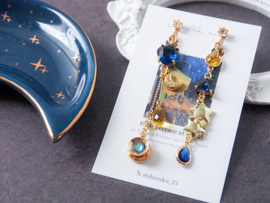 ゴッホ「夜のカフェテラス」モチーフ　耳飾り