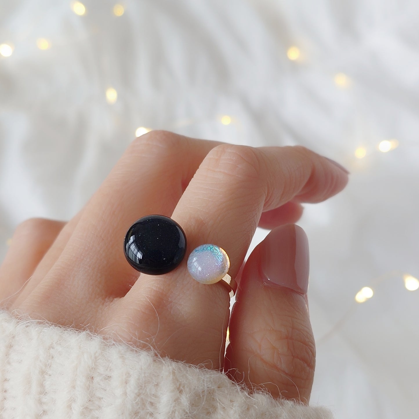 夜空とオーロラ ガラスのフォークリング