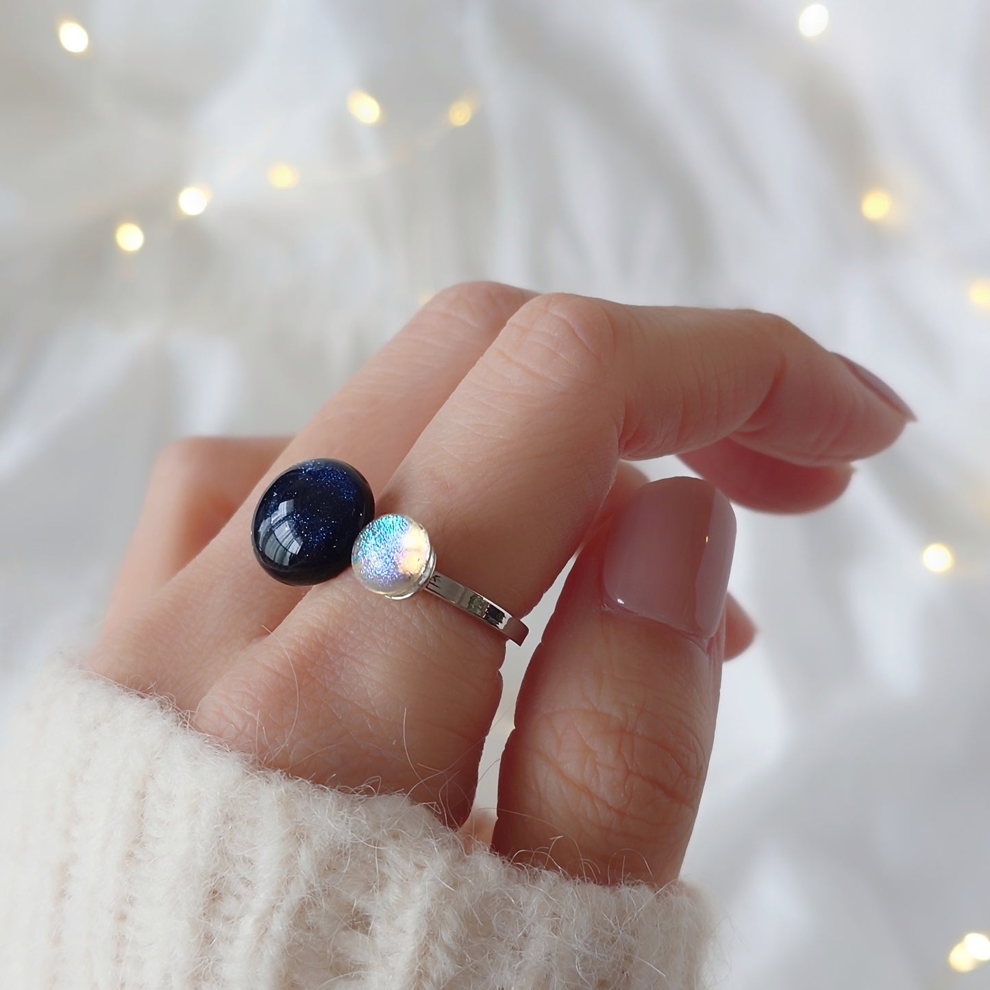 夜空とオーロラ ガラスのフォークリング