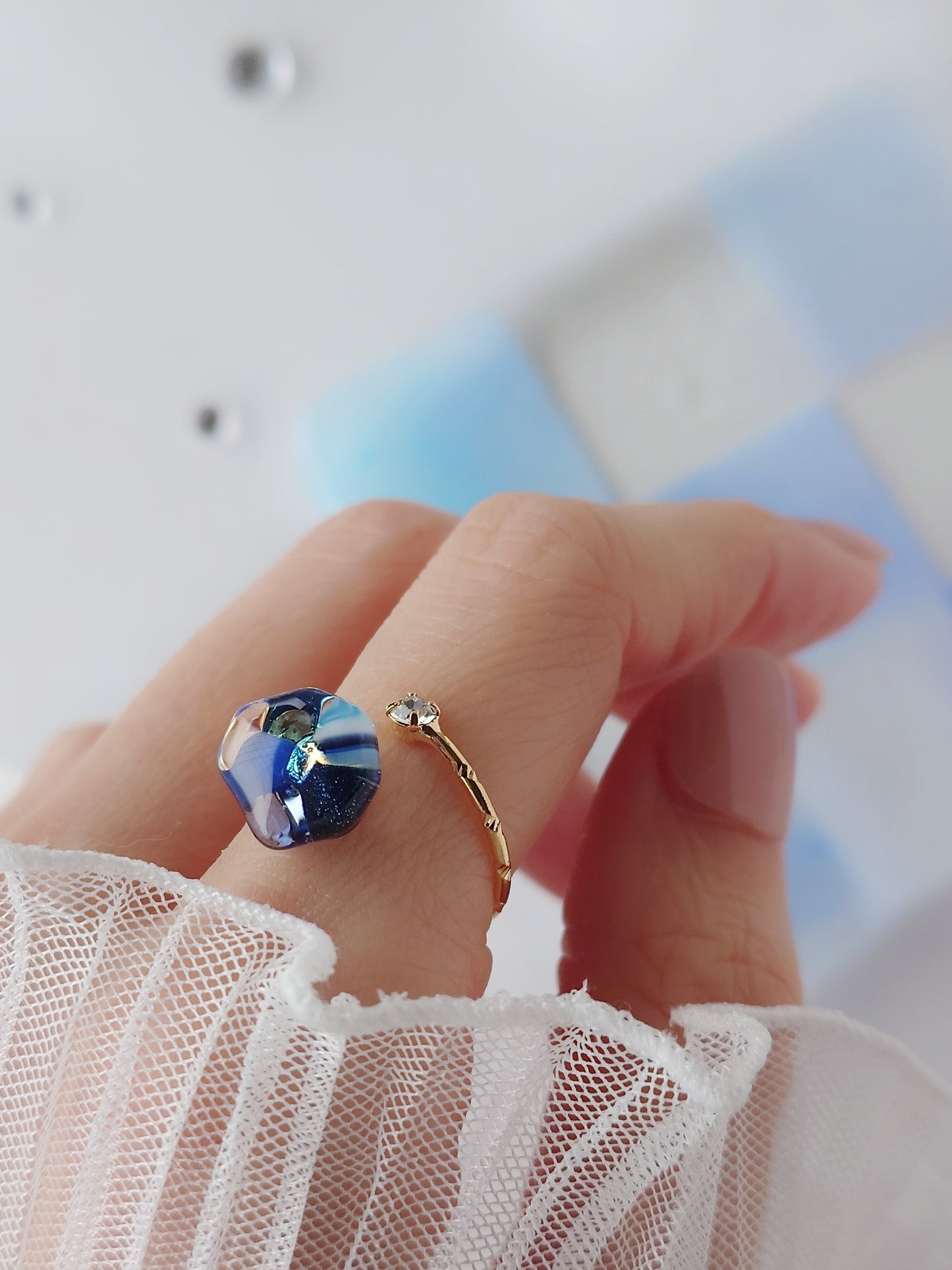 『夜花』mosaic flower ガラスのリング
